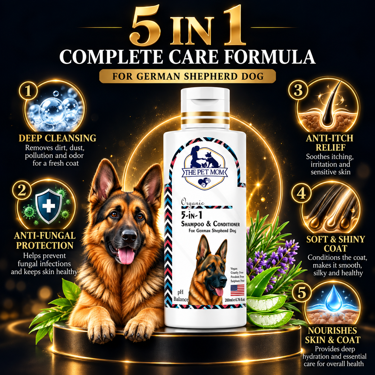 5 in 1 Shampoo & Conditioner for German Shepherd Dog - 200ml - Image 2