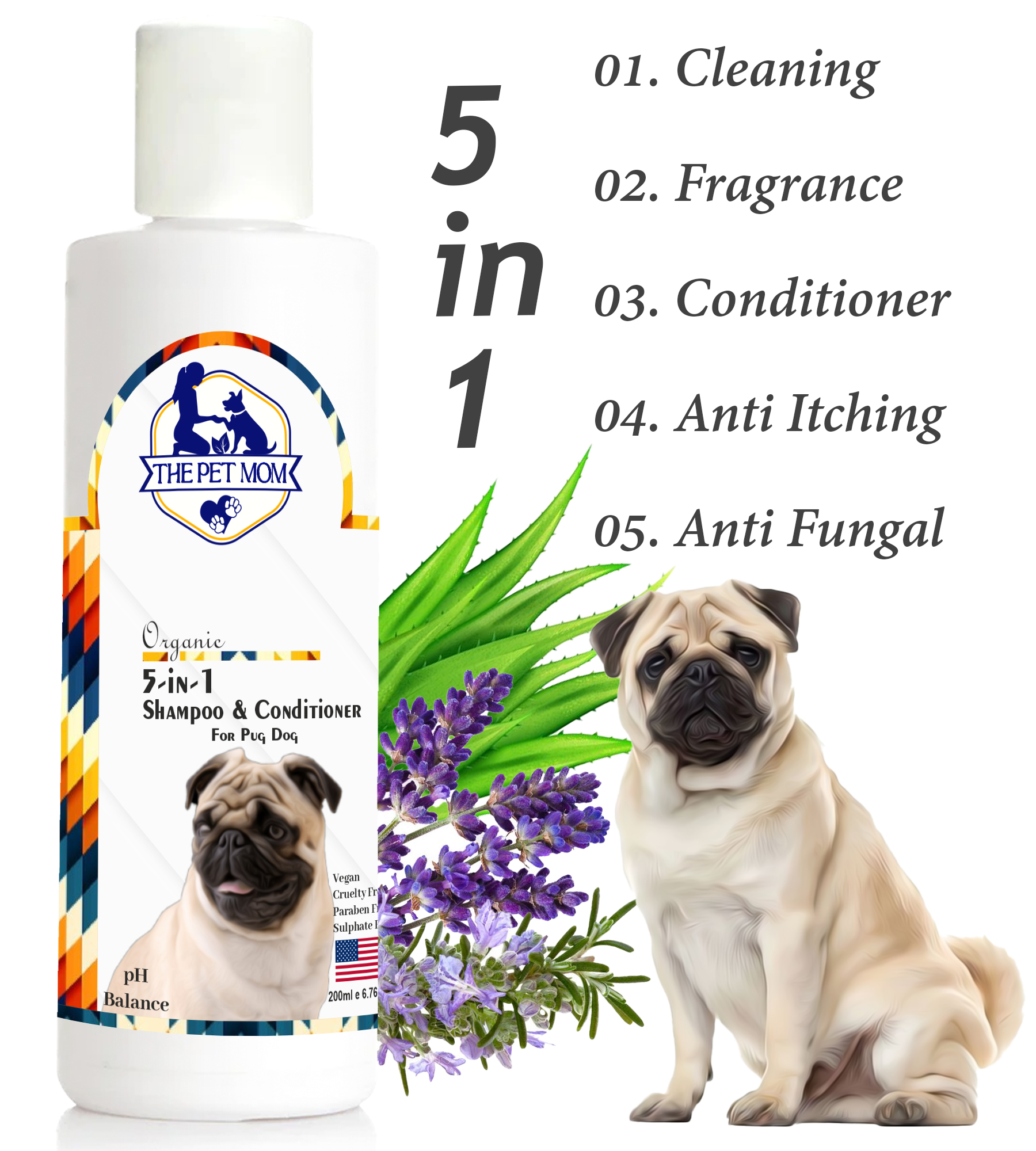 5 In 1 Shampoo & Conditioner For Pug Dog - 200ml - Image 2