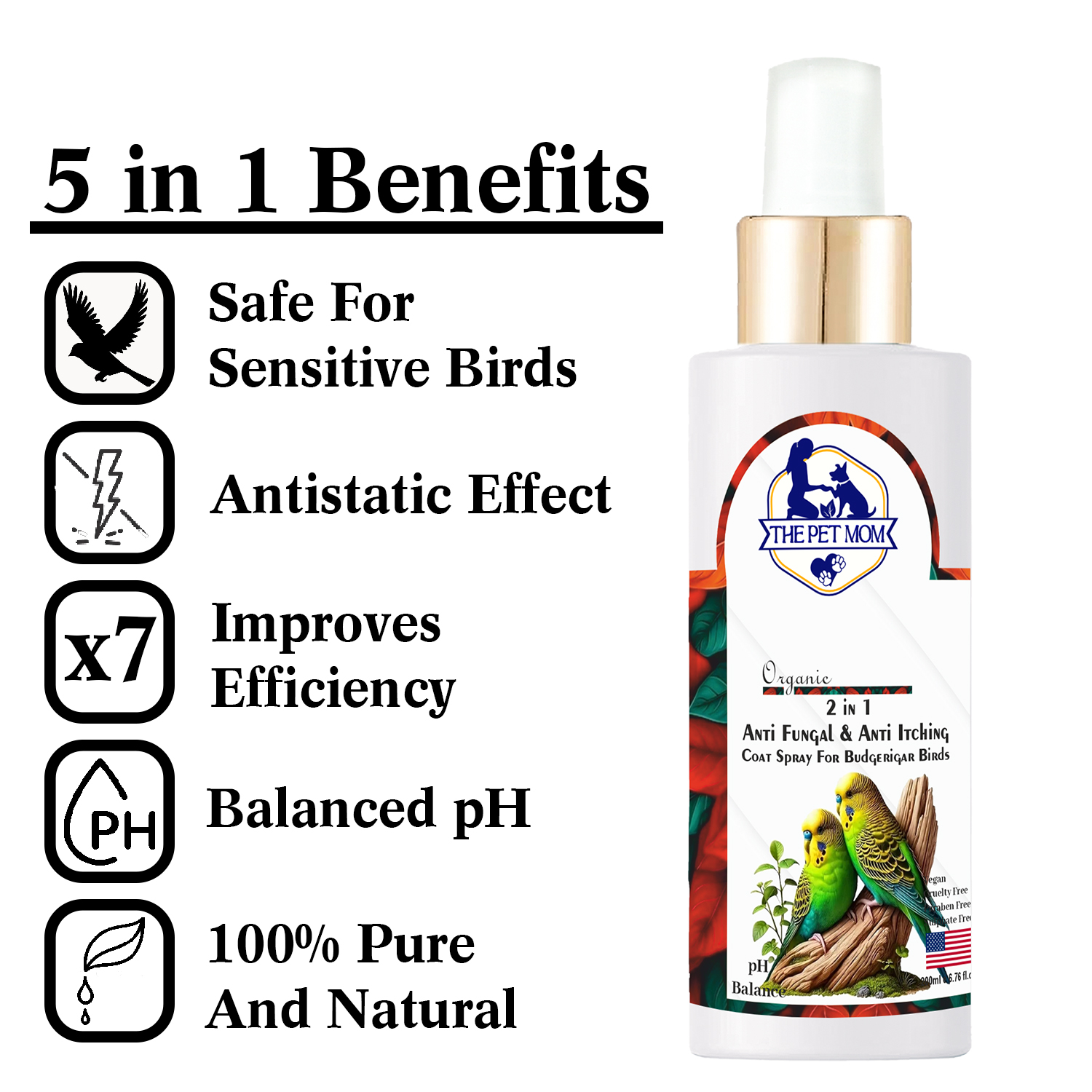 2-in-1 Anti Fungal & Anti Itching Coat Spray For Budgerigar Birds - 200ml - Image 2