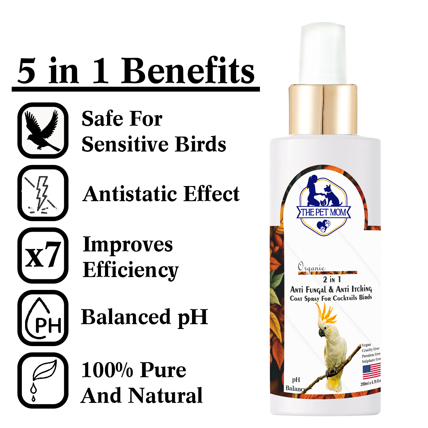 2-in-1 Anti Fungal & Anti Itching Coat Spray For Cocktails Birds - 200ml - Image 2