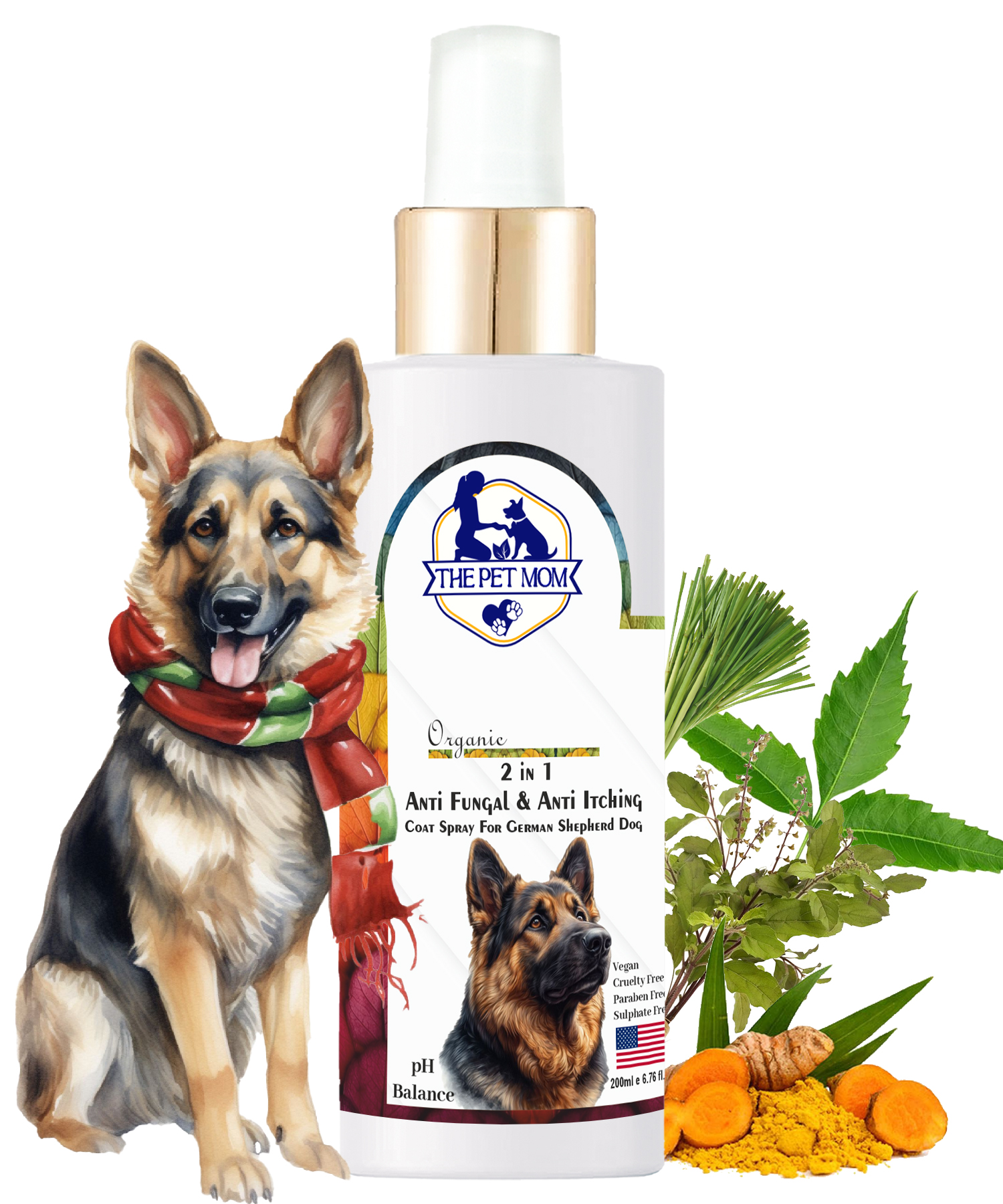2-in-1 Anti Fungal & Anti Itching Coat Spray For German Shepherd Dog - 200ml