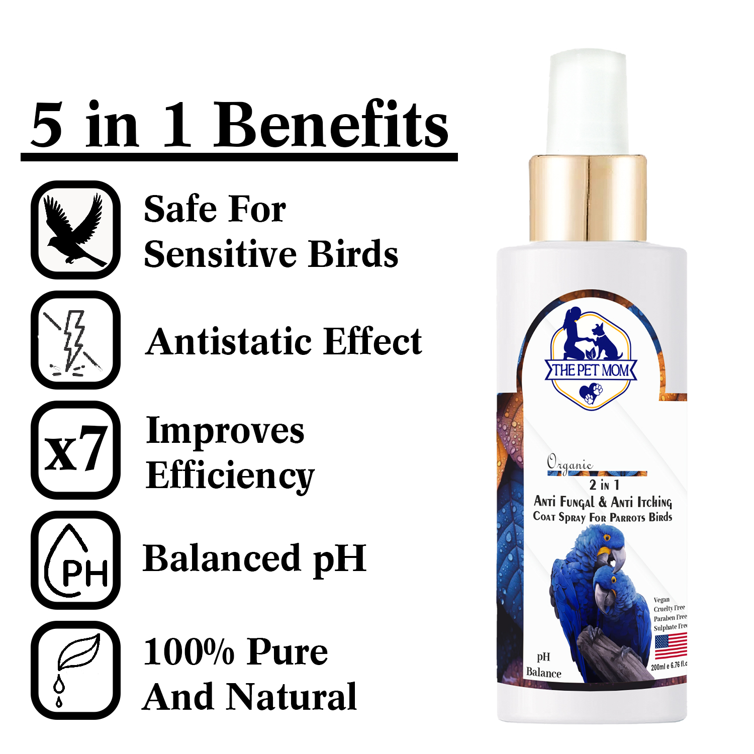 2-in-1 Anti Fungal & Anti Itching Coat Spray For Parrots Birds - 200ml - Image 2