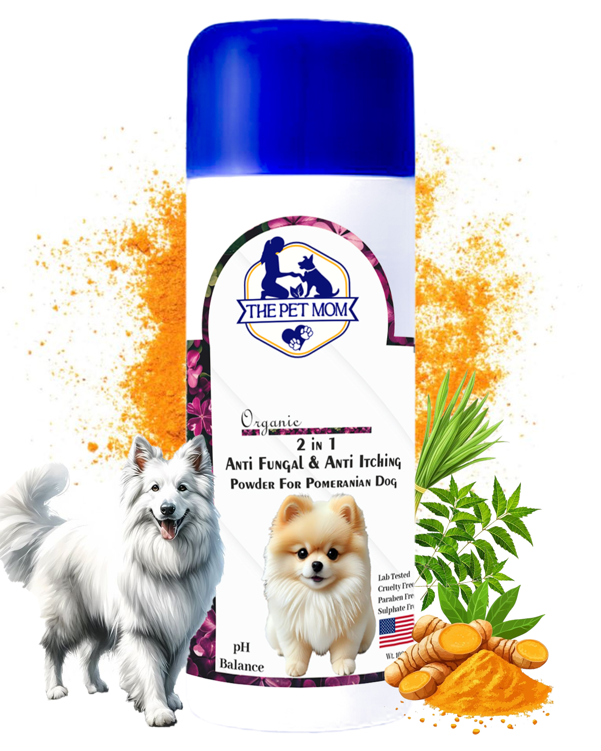 2-in-1 Anti Fungal & Anti Itching Powder For Pomeranian Dog - 100gm
