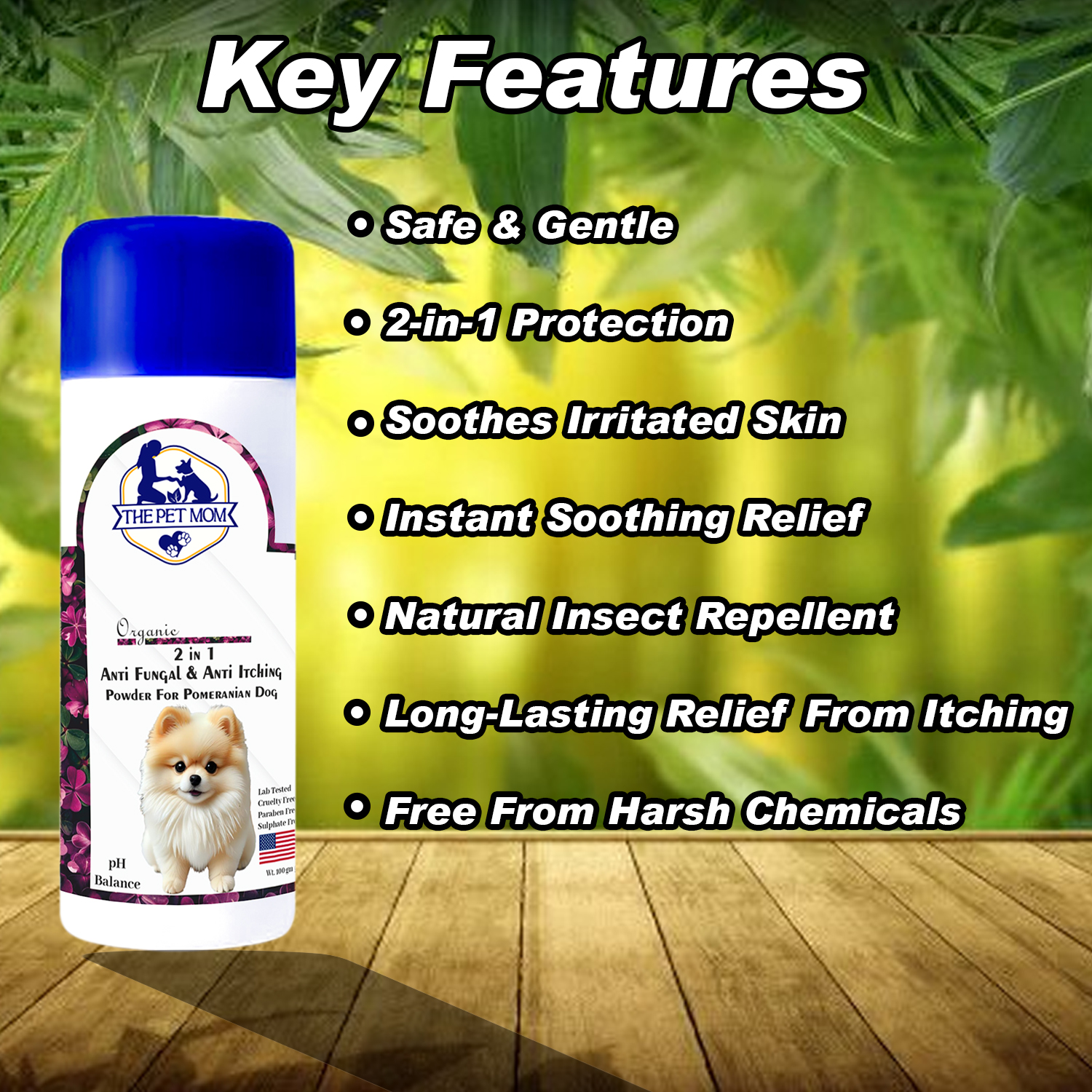 2-in-1 Anti Fungal & Anti Itching Powder For Pomeranian Dog - 100gm - Image 2