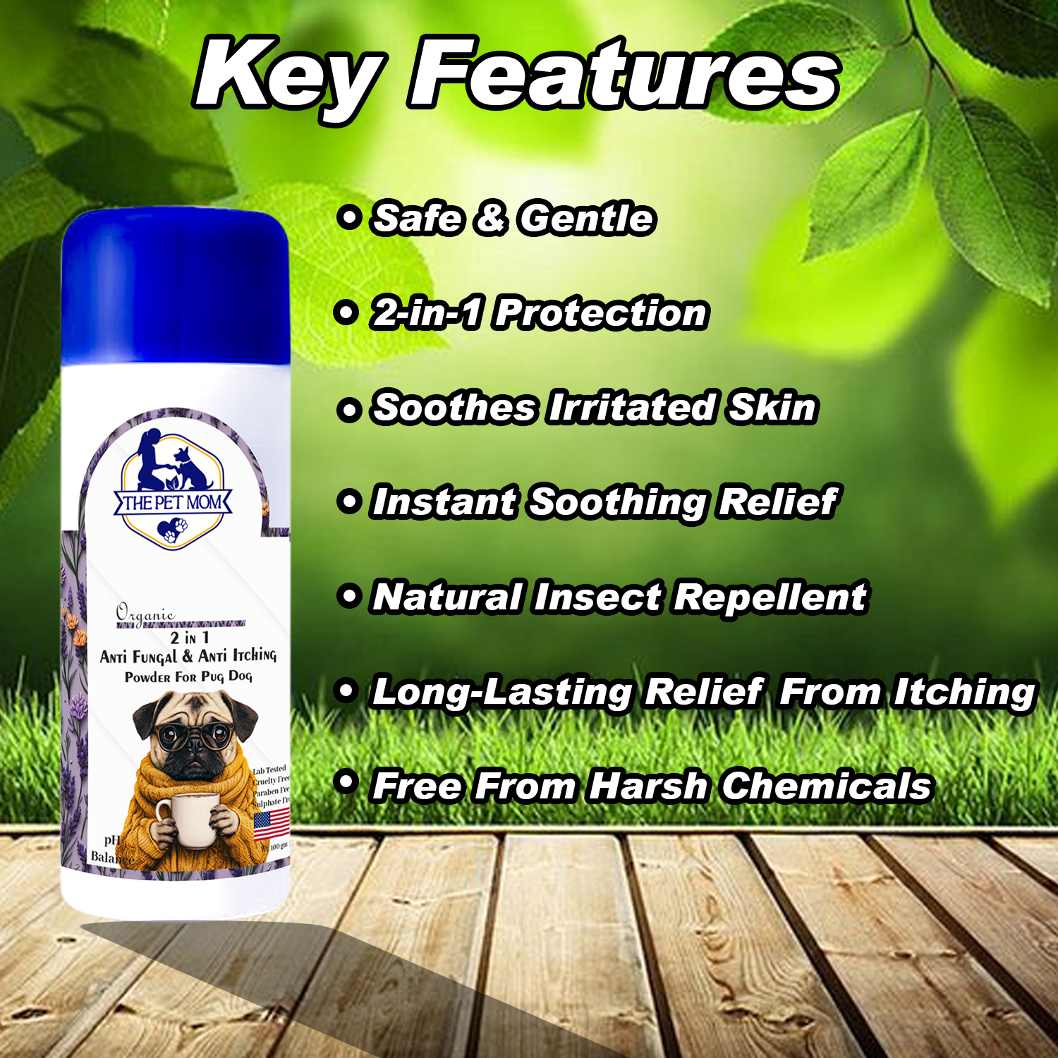 2-in-1 Anti Fungal & Anti Itching Powder For Pug Dog - 100gm - Image 2