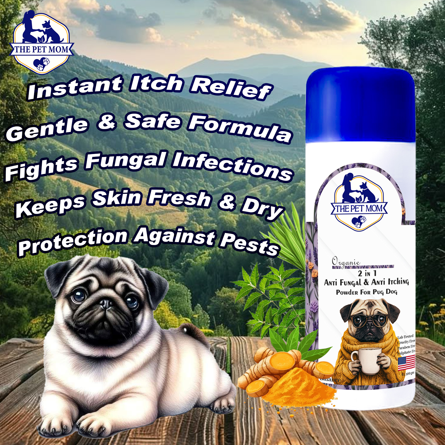 2-in-1 Anti Fungal & Anti Itching Powder For Pug Dog - 100gm - Image 5